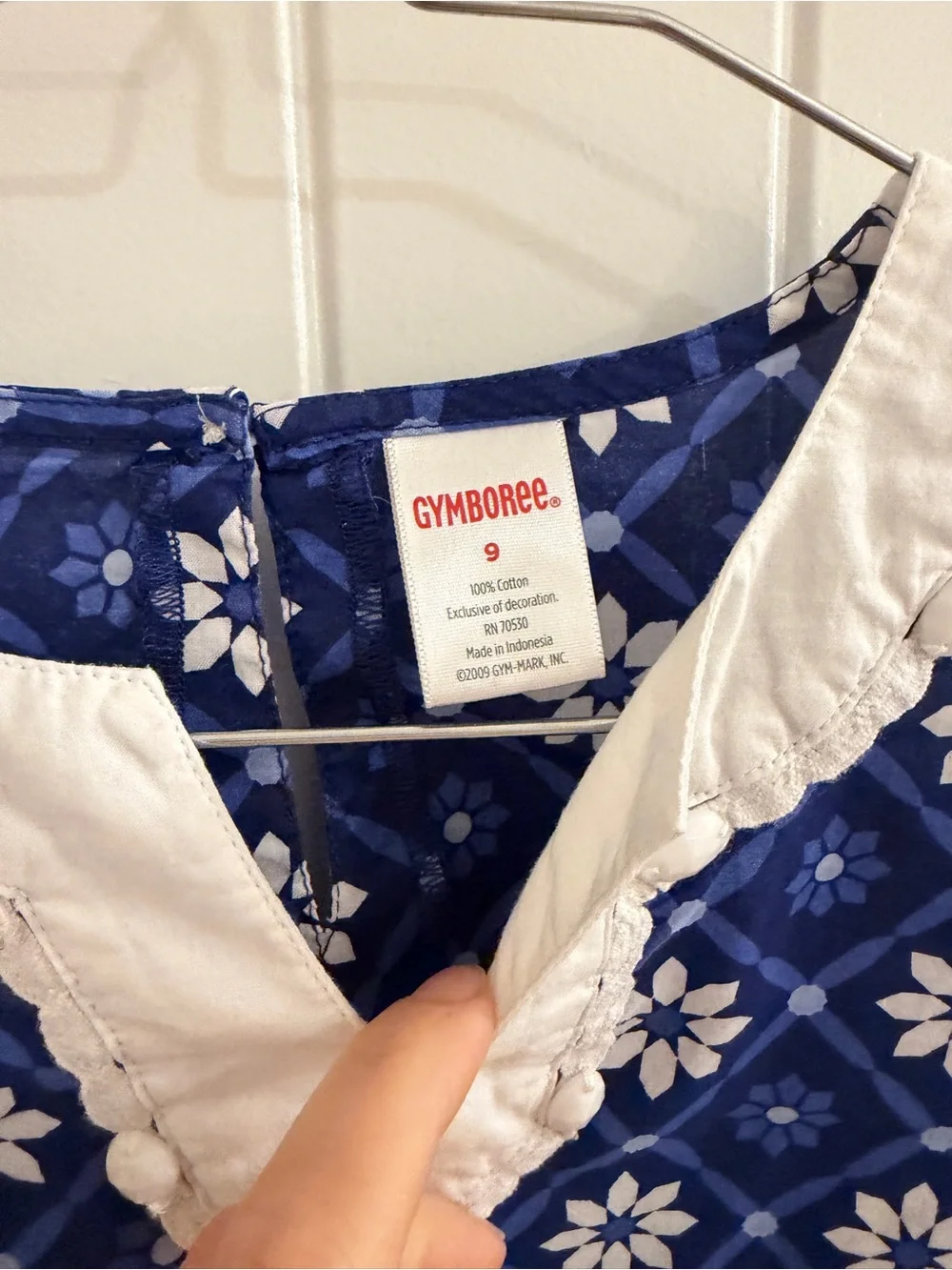Gymboree girls size 9 Blue white Long-Sleeve Top with White Trim EUC